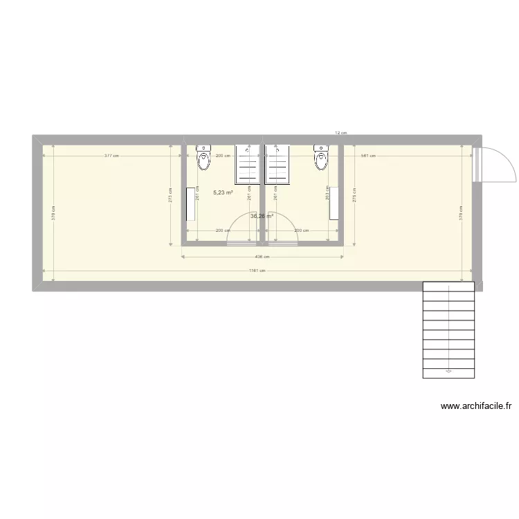 Vestiaires arbitres hall. Plan de 2 pièces et 41 m²