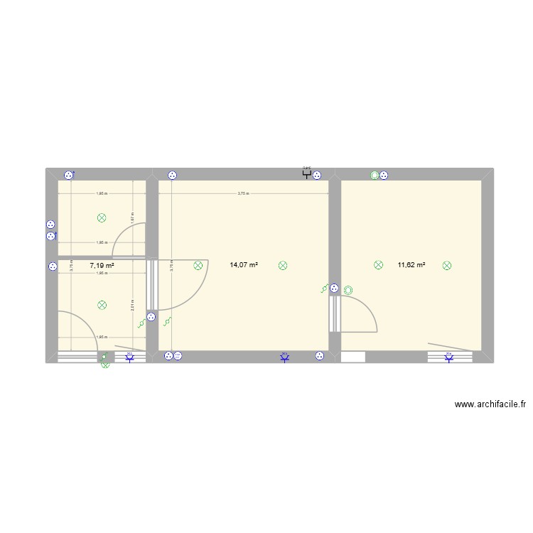 APPARTTEMENT DU BAS. Plan de 3 pièces et 33 m2