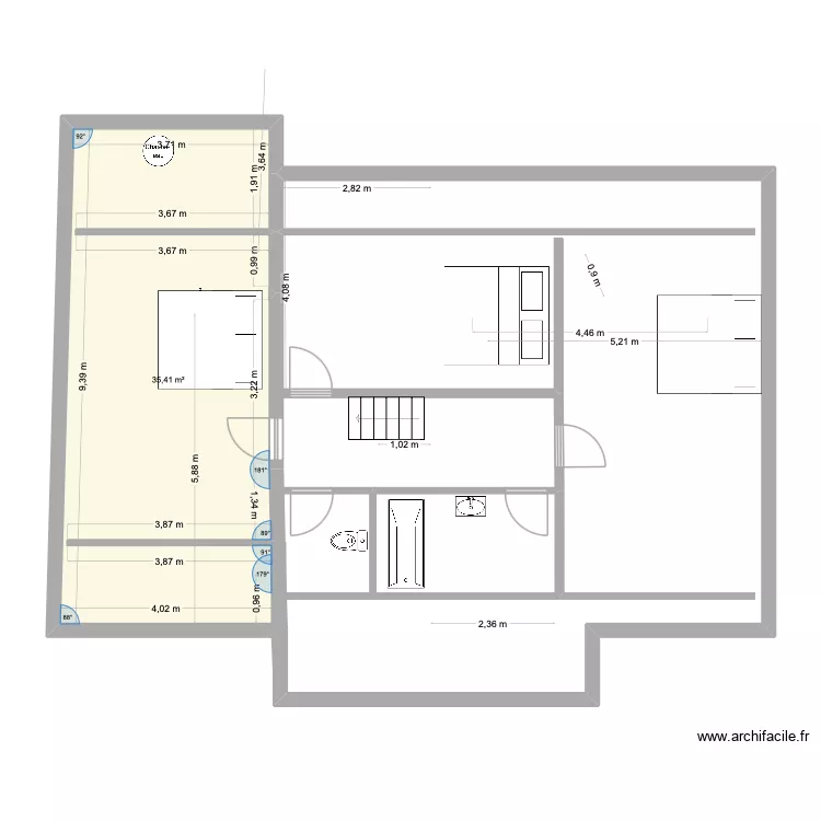 Bretagne E1V2. Plan de 1  et 35 m²