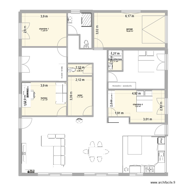 plan3. Plan de 7 pièces et 66 m2