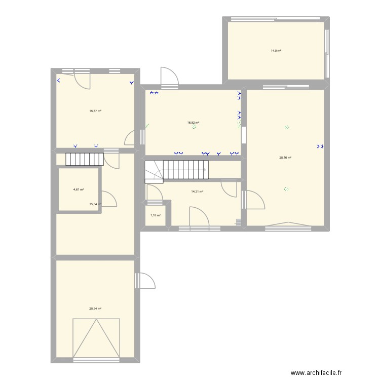 Maison Noduwez. Plan de 9 pièces et 137 m2