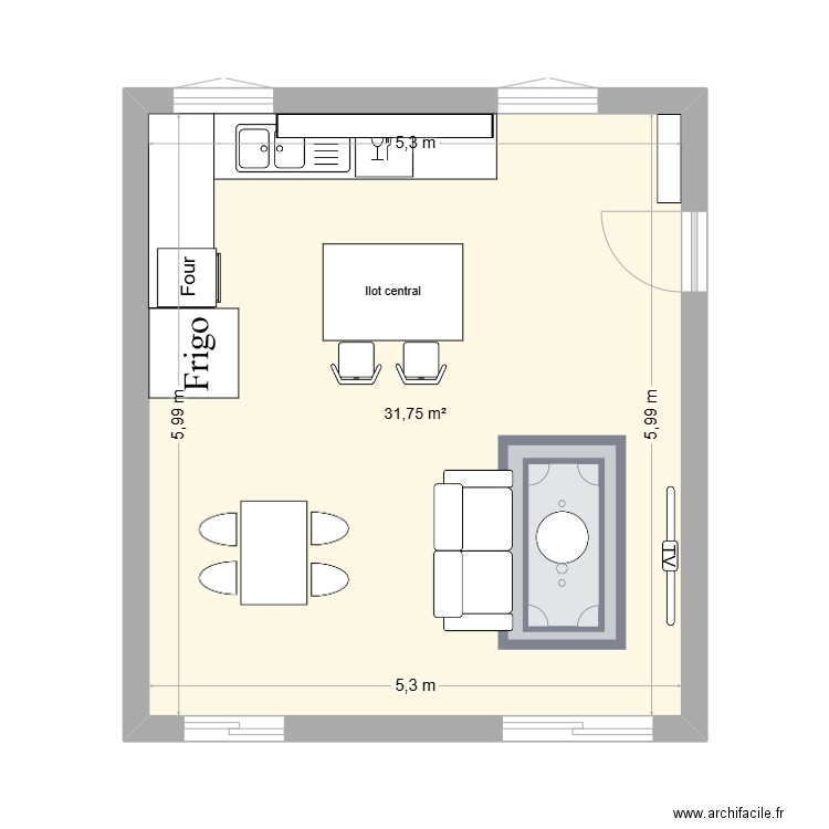 Formation Archi_Cuisine. Plan de 1 pièce et 32 m2