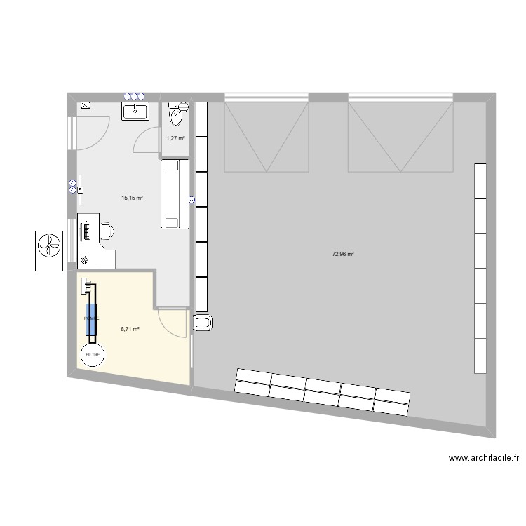 Garage Virazeil. Plan de 4 pièces et 98 m2