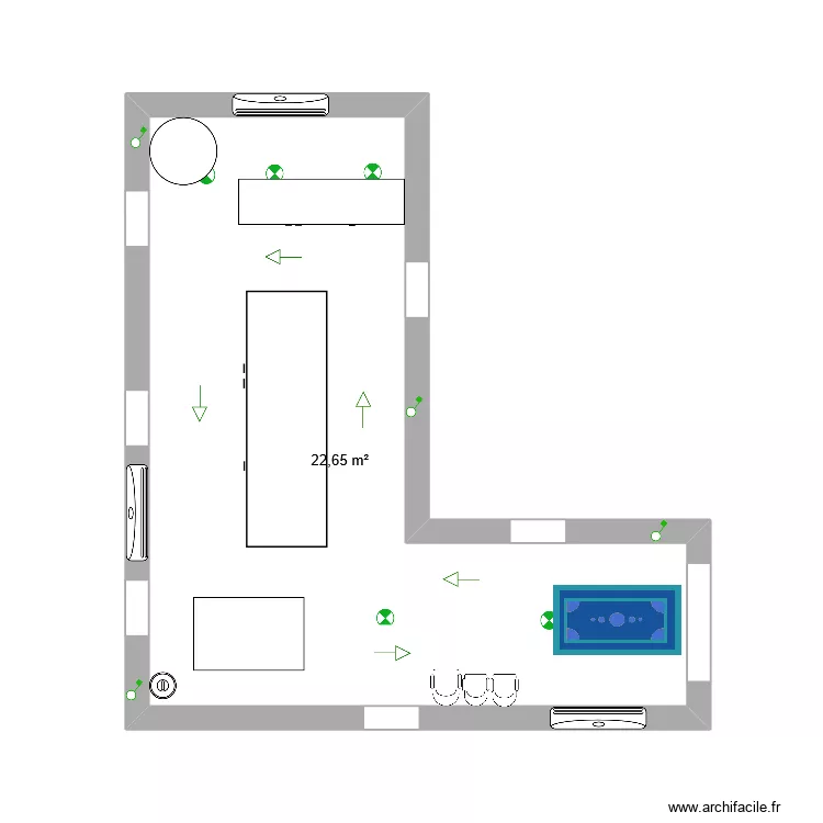 boutique. Plan de 1  et 23 m²