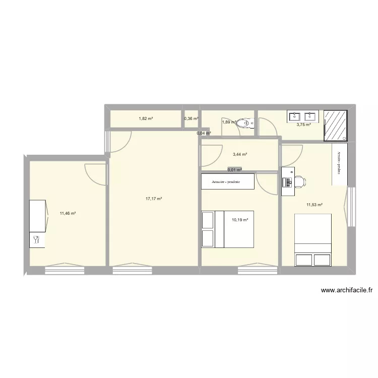 Appart Tristan. Plan de 11  et 62 m²