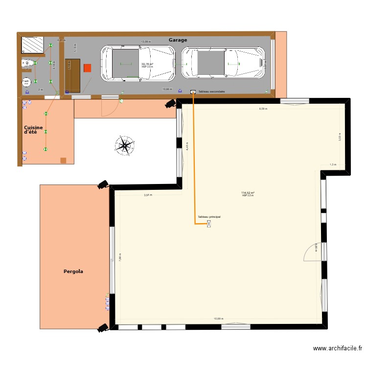 Garage terrasse Martial_Sissi. Plan de 2 pièces et 154 m2