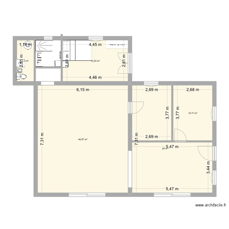 traira Quentin. Plan de 5 pièces et 100 m2