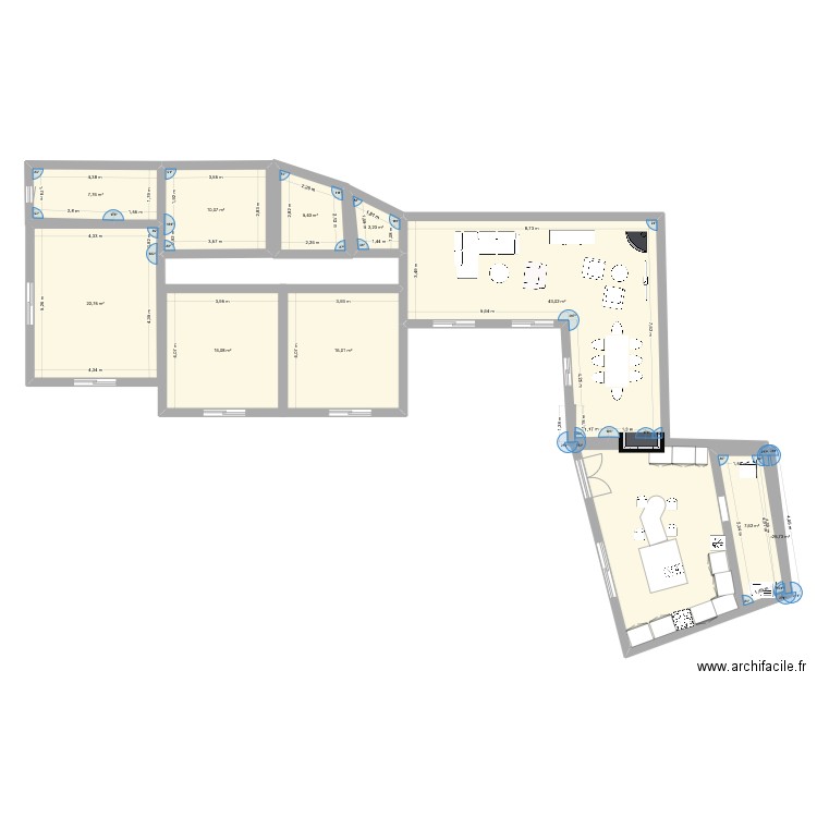 bobillot1. Plan de 10 pièces et 132 m2