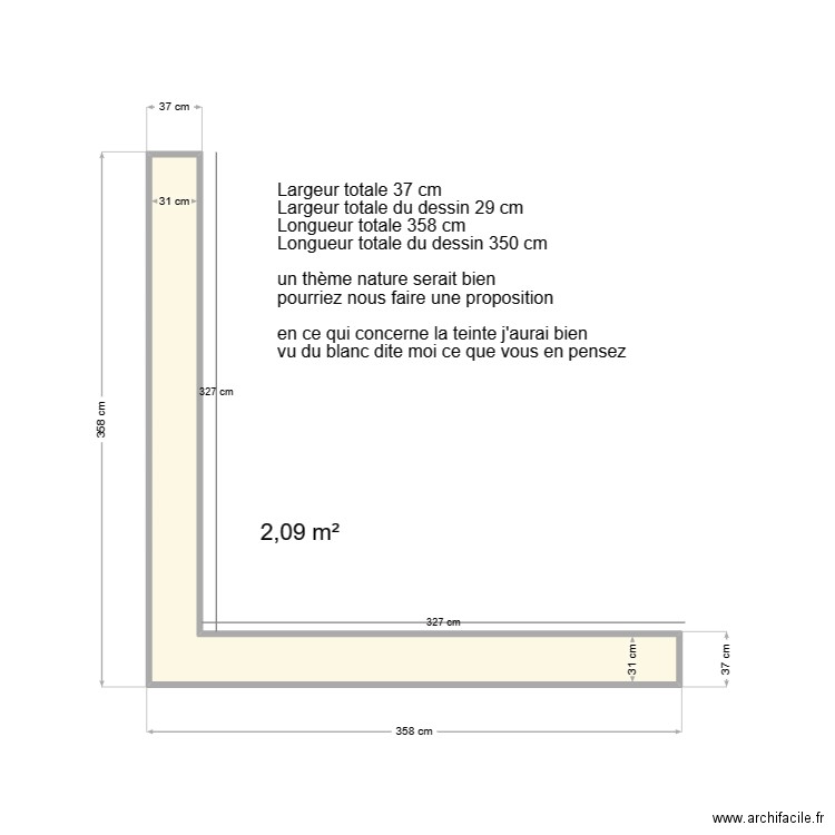 plafond. Plan de 1 pièce et 2 m2