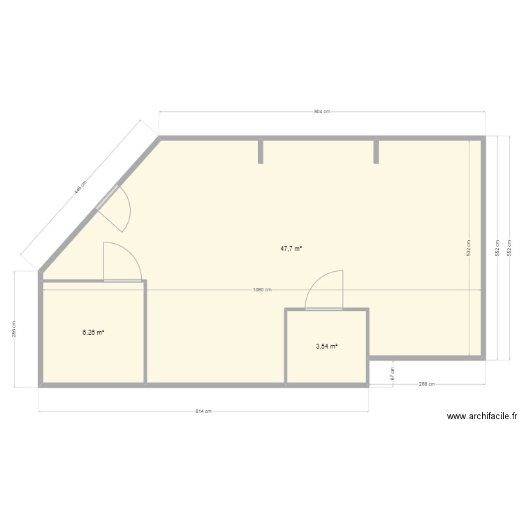 Plan TAM cloison. Plan de 3 pièces et 58 m2