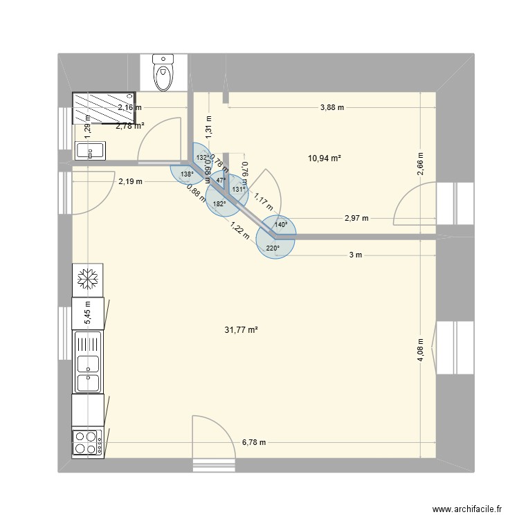 Montredon 5bis. Plan de 3 pièces et 45 m2