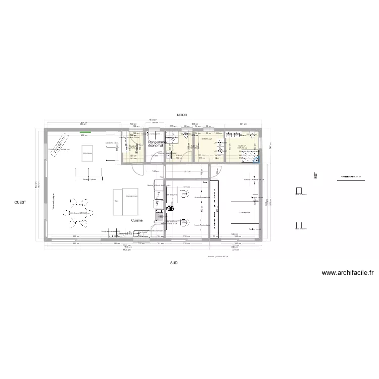 Maison 1 niveau 15.4 x 8.0 m 2 chambres est. Plan de Maison 1 niveau 15.4 x 8.0 m 2 chambres est. Plan de