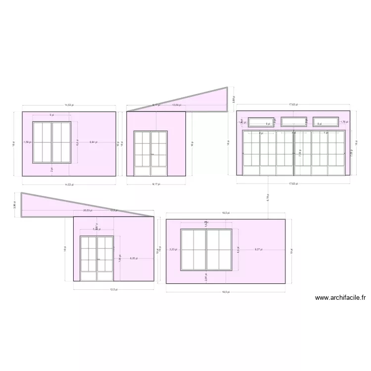 South facades. Plan de 2  et 6 m²