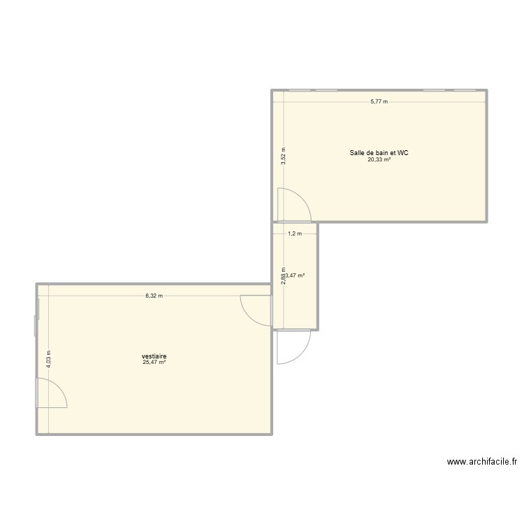 CTM vestiaires. Plan de 3 pièces et 49 m2