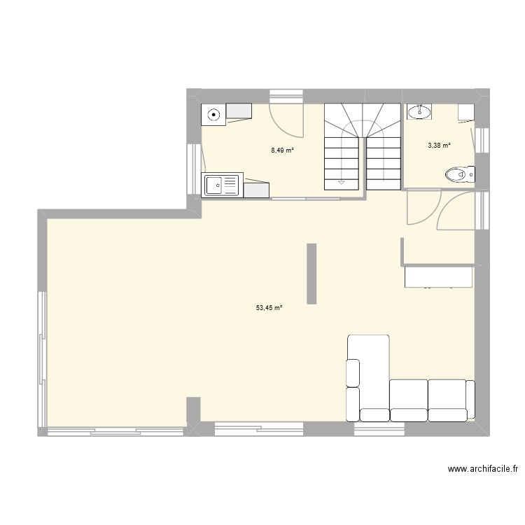 Extension - BARRECA v2. Plan de 3 pièces et 65 m2