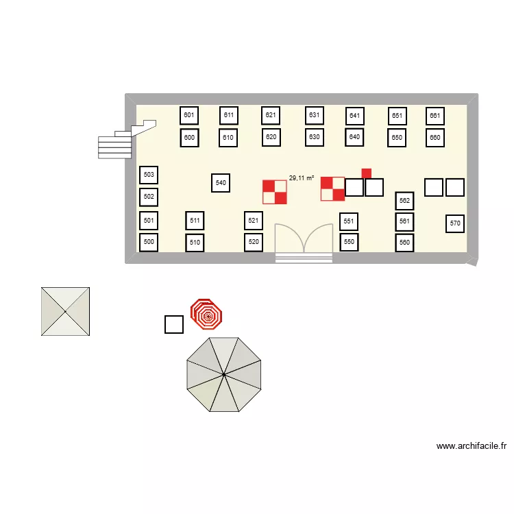 terrasse chasse. Plan de 1  et 29 m²