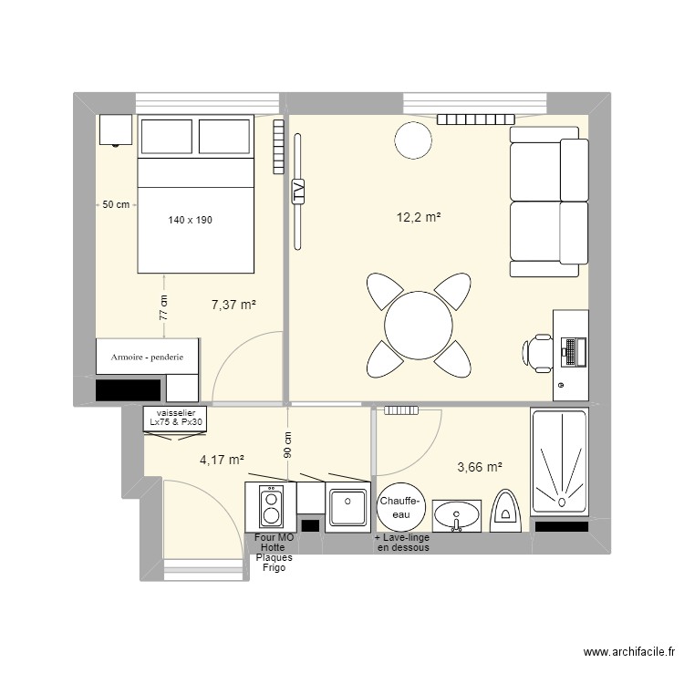 Appartement Sifuentes aménagé. Plan de 7 pièces et 28 m2