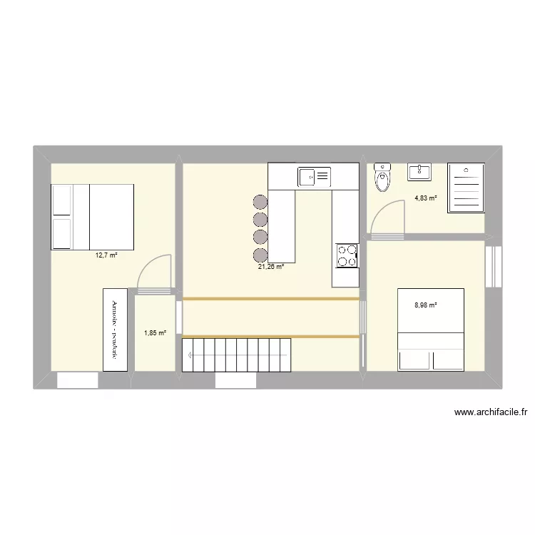 Grange Etage 2. Plan de 5  et 50 m²
