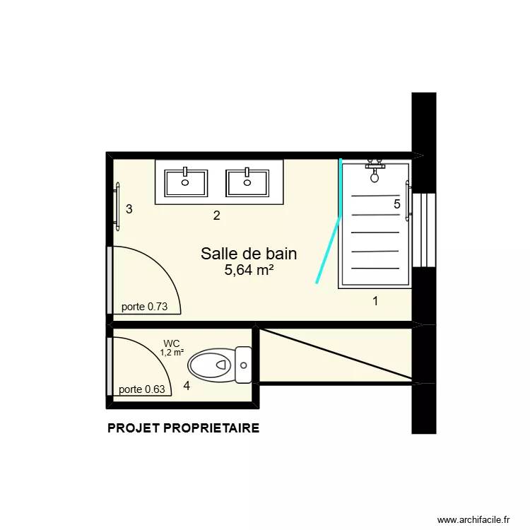 Antigny &agrave; Yzeures Projet propri&eacute;taire. Plan de 3  et 8 m²