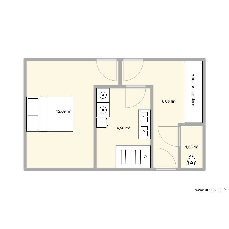 appart. Plan de 4 pièces et 29 m2