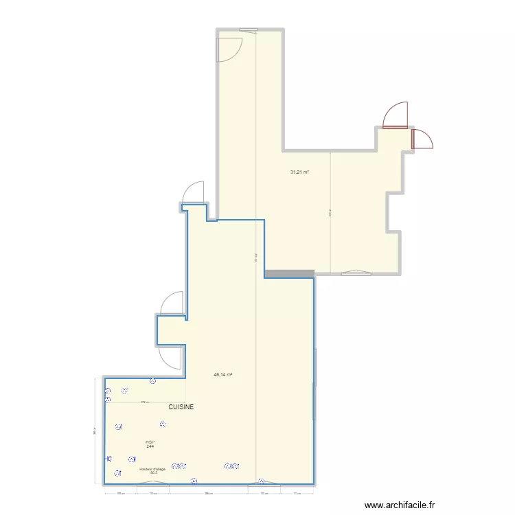 piece de vie Villevieux cuisine. Plan de 