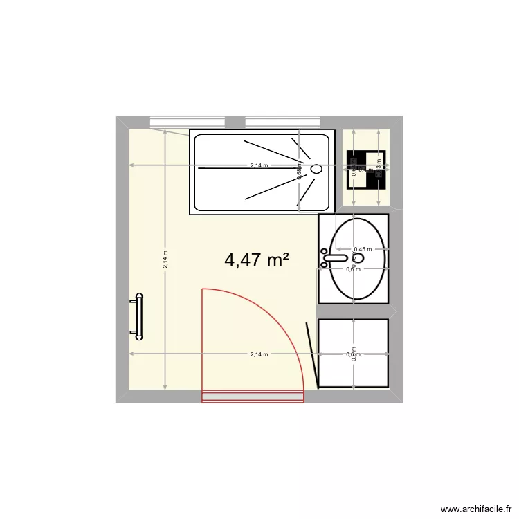 SalleBain. Plan de 1  et 4 m²