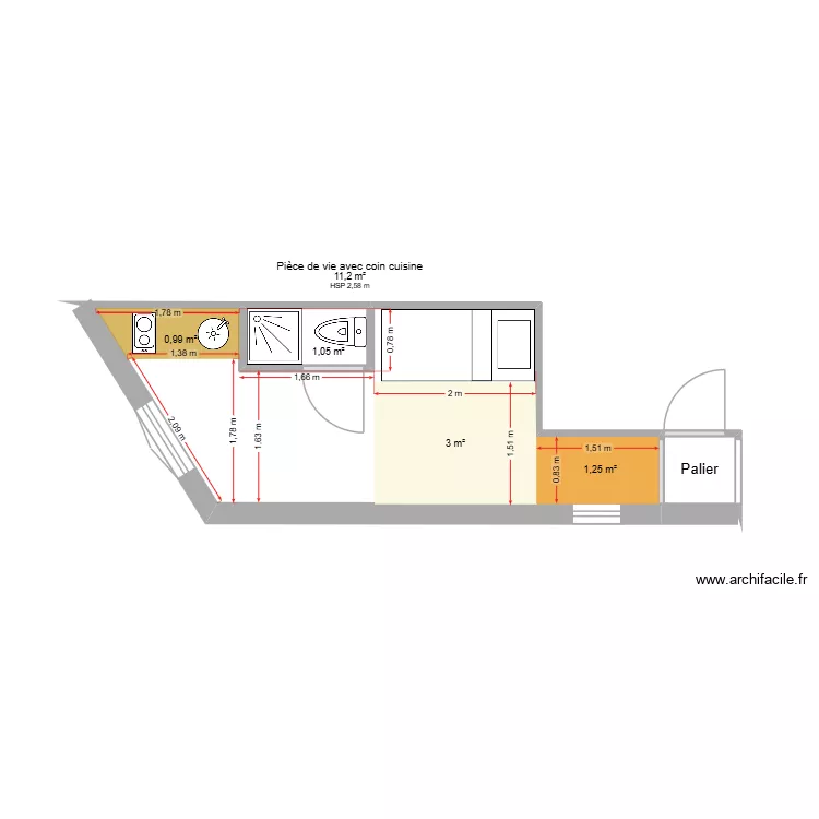58Oo. Plan de 3  et 13 m²