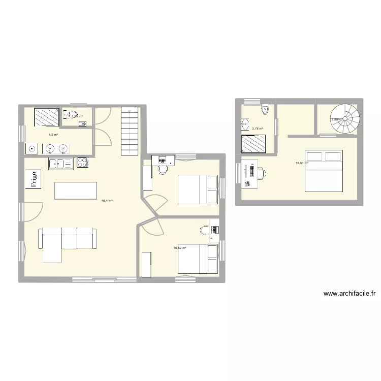 mk plan 6 cont 20 pieds. Plan de 7  et 89 m²