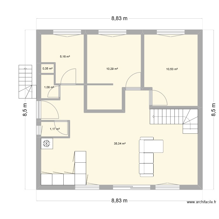Plan maison 5. Plan de 7 pièces et 64 m2