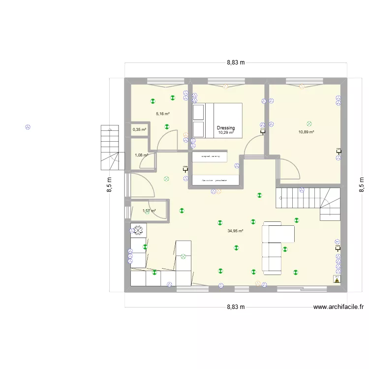 Plan maison 5. Plan de 7 pièces et 64 m²