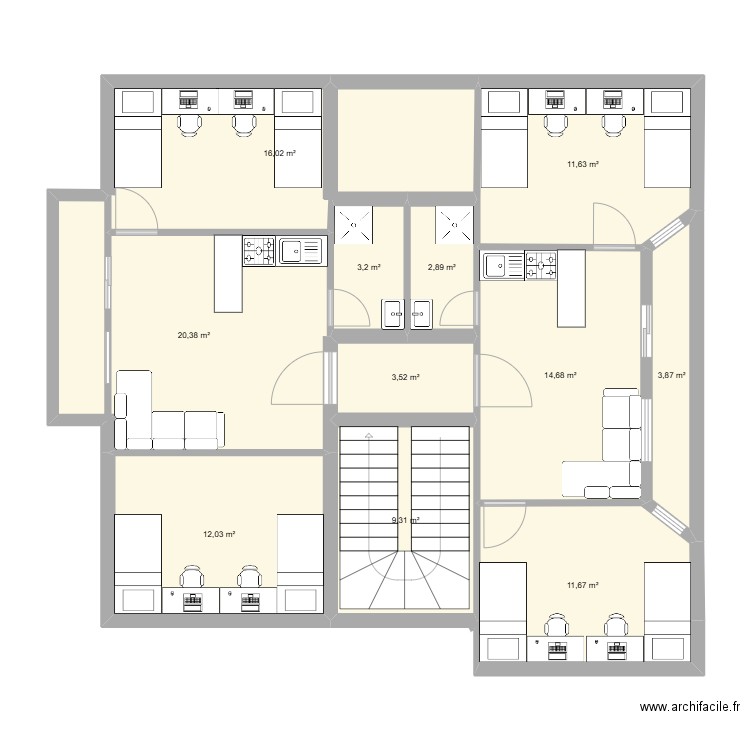 Etage WAFA. Plan de 11 pièces et 109 m2