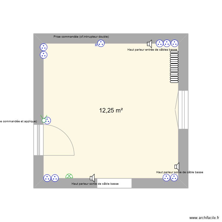 Salon. Plan de 1 pièce et 12 m2