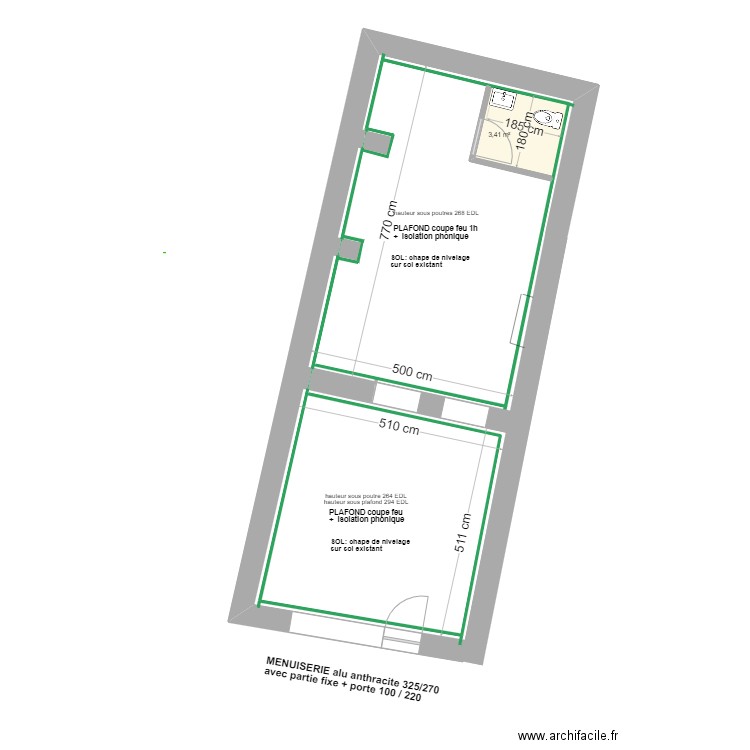 GUITARD PROJET LOCAL  RDC . Plan de 1 pièce et 3 m2