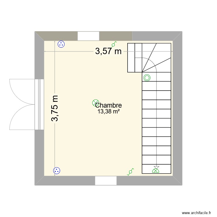 chambre etage trassanel-gite. Plan de 1 pièce et 13 m2