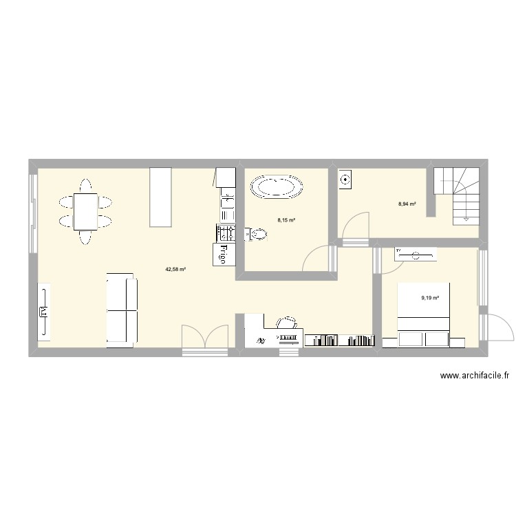 MAISON. Plan de 4 pièces et 69 m2