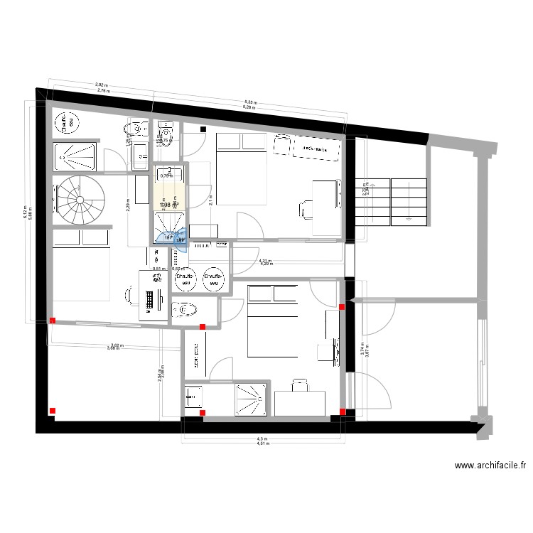 Plan 1er Chambres 7. Plan de 1 pièce et 2 m2