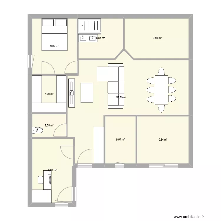 Maison V1. Plan de 9  et 90 m²