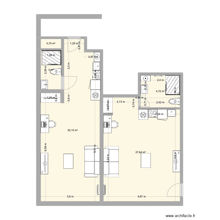 angouleme total. Plan de 5 pièces et 66 m2