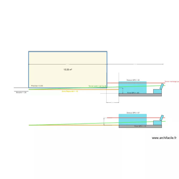 Plage et terrasses V4 2 possibilit&eacute;s. Plan de 