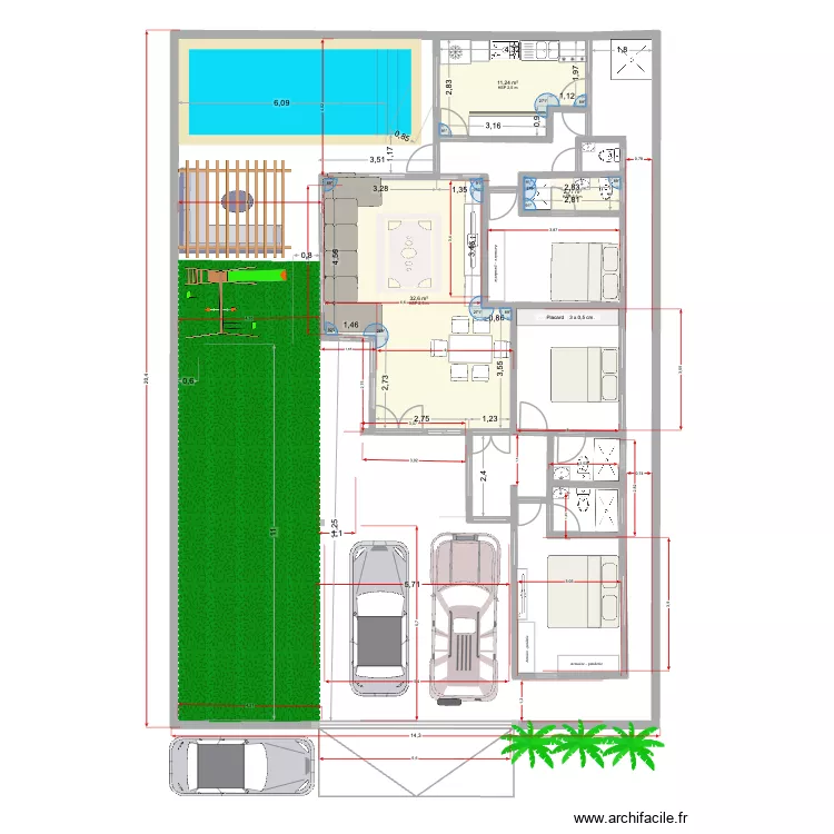 Villa bass f4, plus, sans toiture-WCVISITEURS. Plan de 3 Pièces et 47 m² Villa bass f4, plus, sans toiture-WCVISITEURS. Plan de 3 Pièces et 47 m²