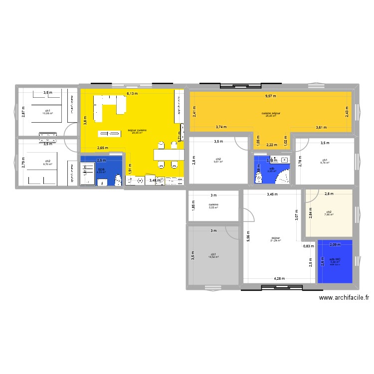 SXM1. Plan de 13 pièces et 154 m2
