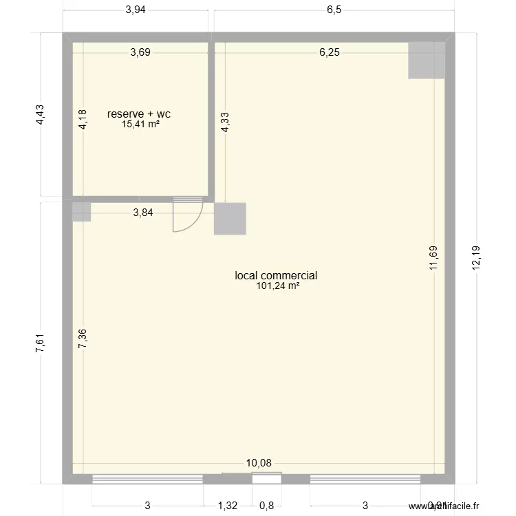 local bonchamps. Plan de 2 Pièces et 117 m²