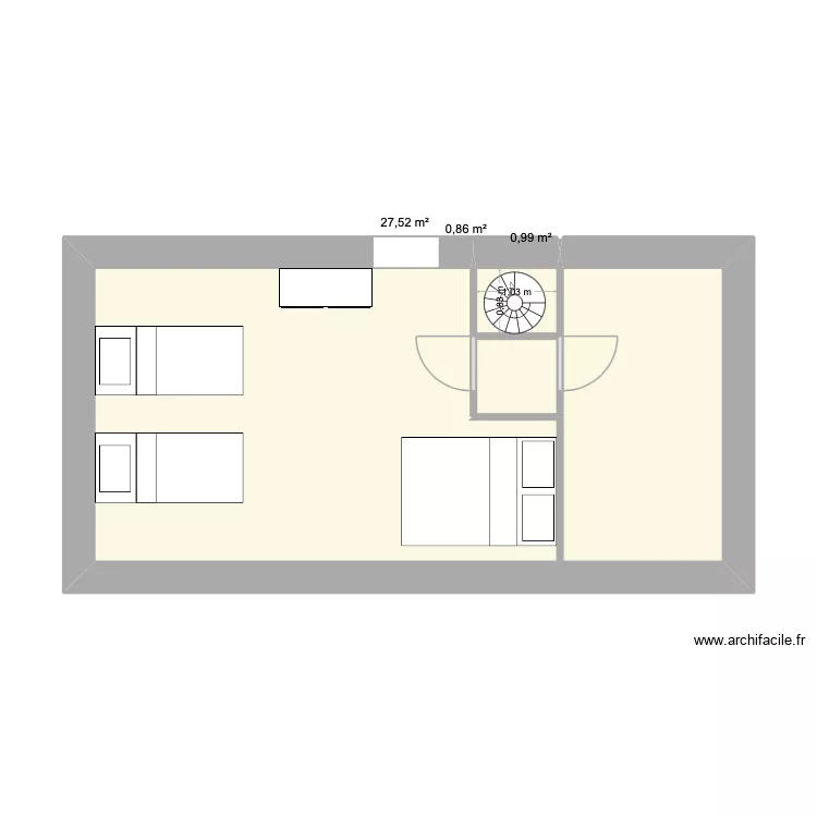 Queffen &eacute;tage V2. Plan de 3  et 29 m²