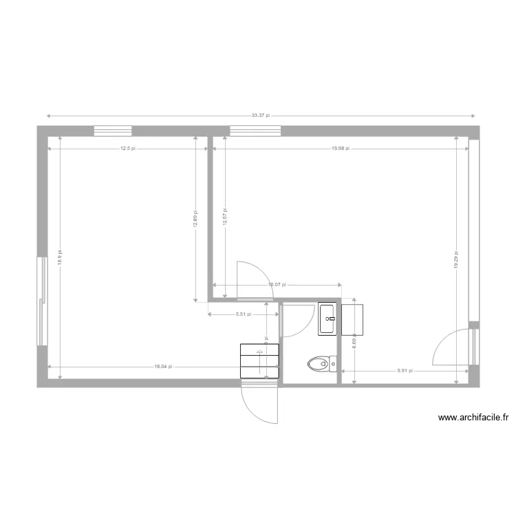 Plan Garage 11.3. Plan de 2 pièces et 55 m²