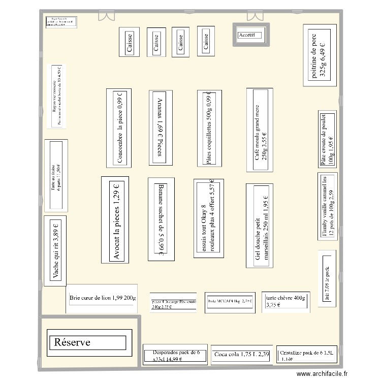 plan magasin FRED. Plan de 2 pièces et 832 m2