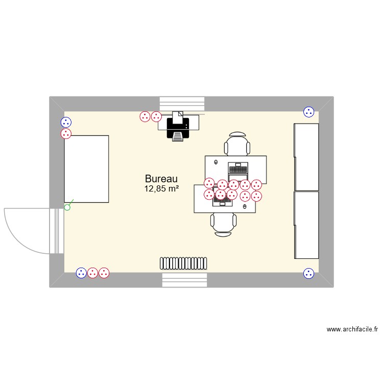 dortoir. Plan de 1 pièce et 13 m2