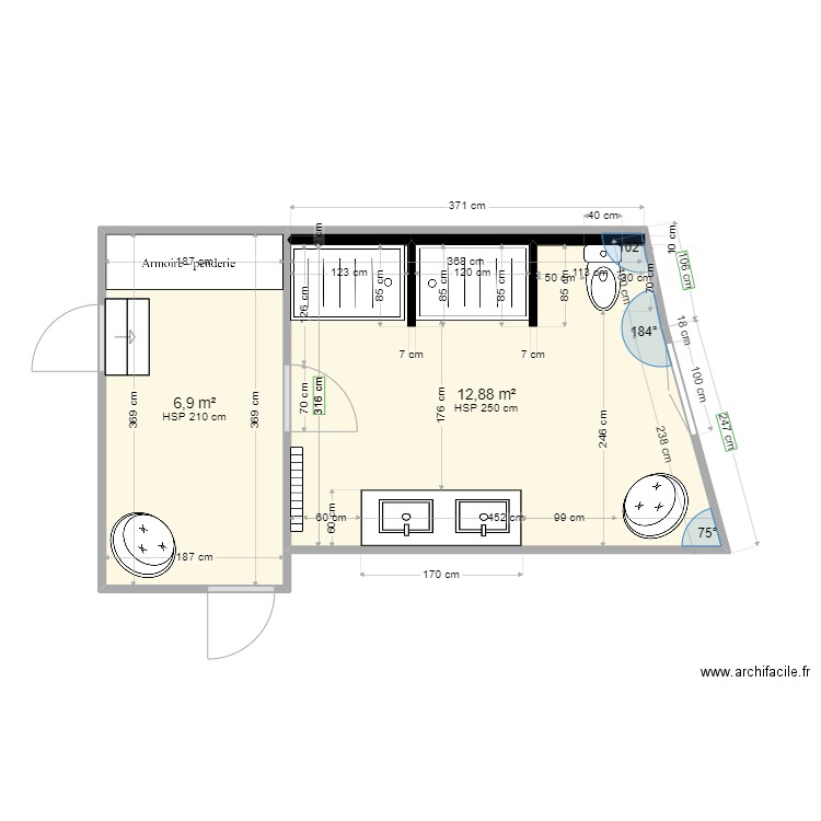 SdB NEW ind B STIVERT. Plan de 2 pièces et 20 m2