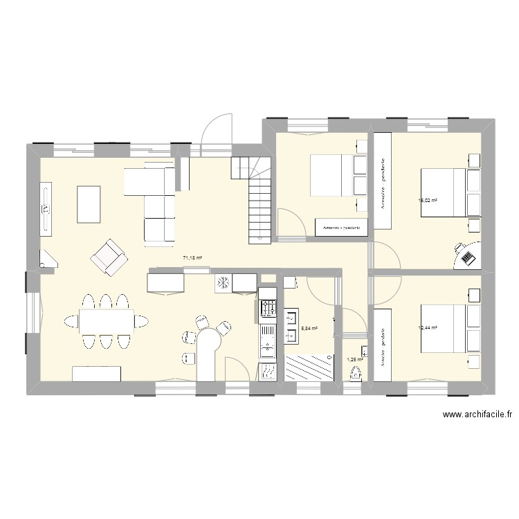 Attenschwiller cuisine. Plan de 5 pièces et 107 m2