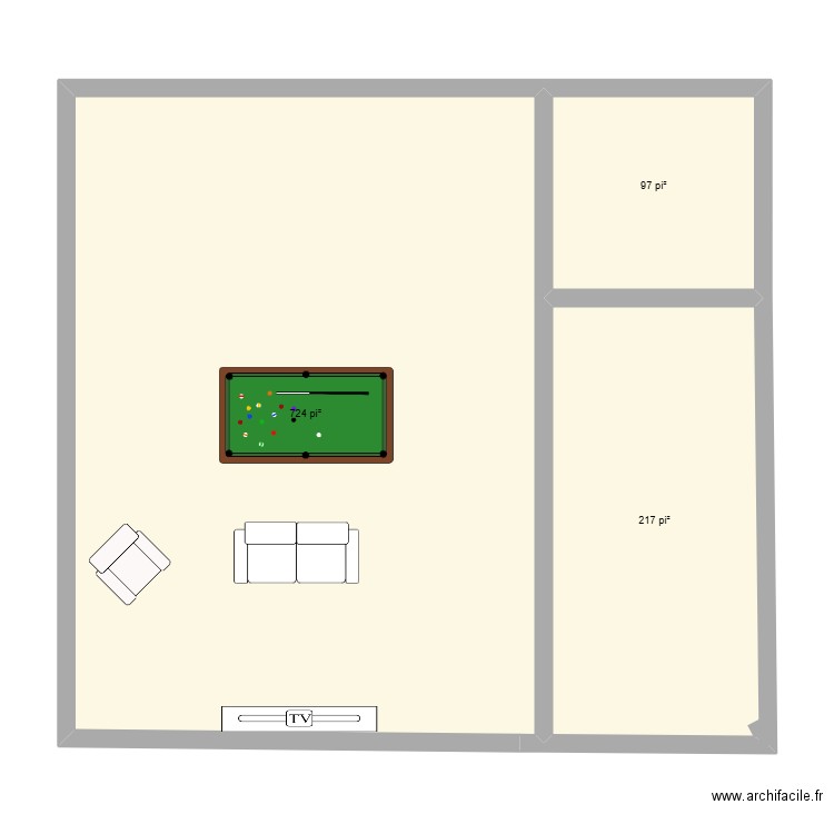 Cave. Plan de 3 pièces et 96 m2