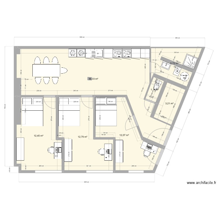 Moissons RDC. Plan de 7 pièces et 78 m2